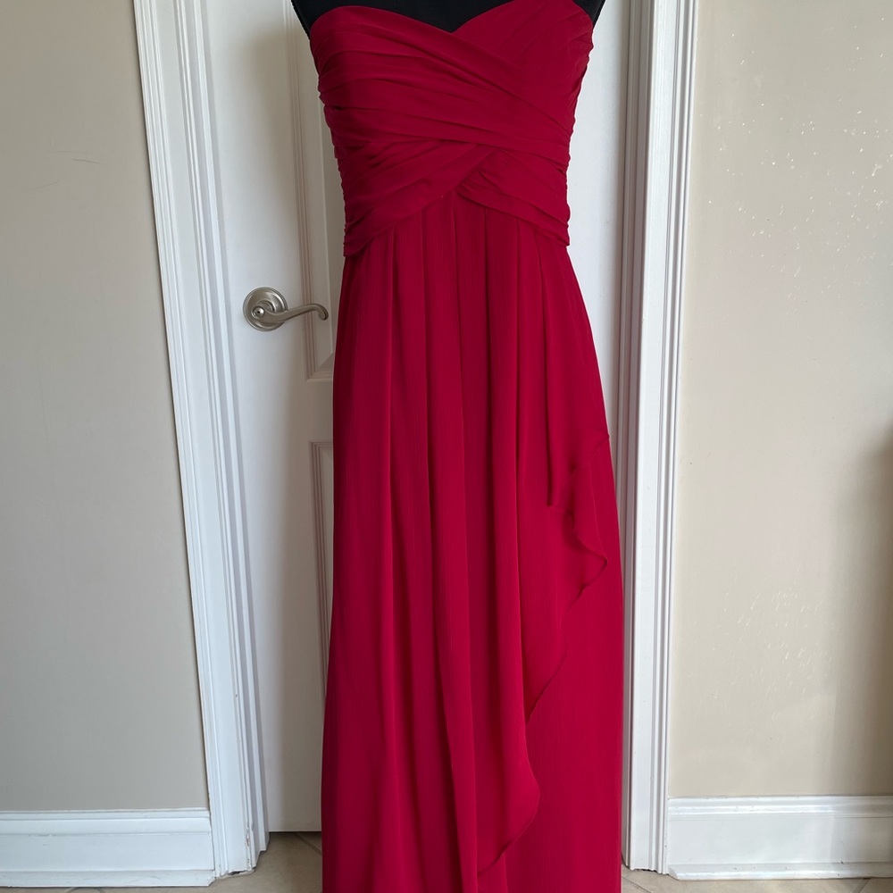 David's Bridal Strapless Red Gown